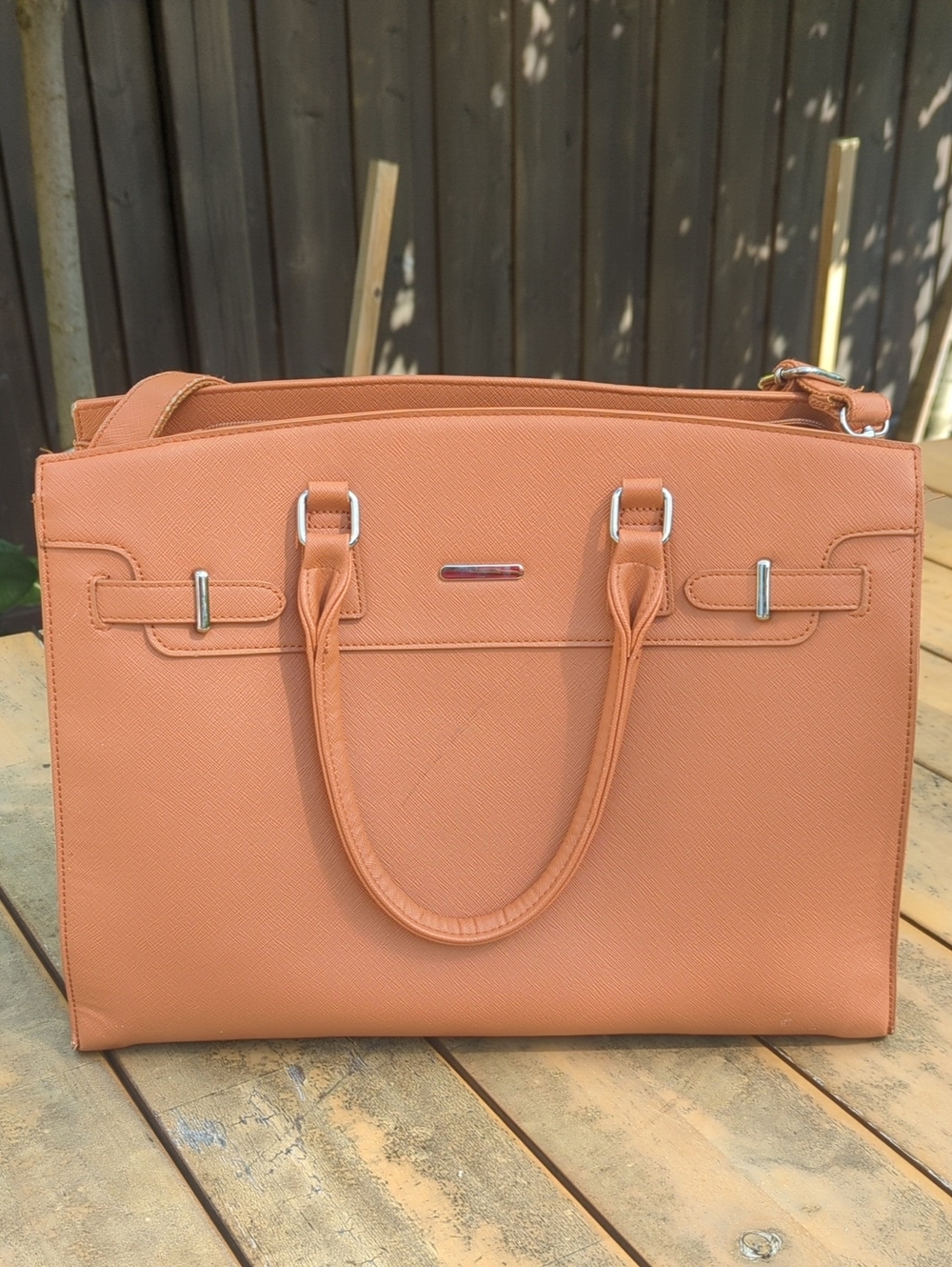large faux-leather laptop work tote bag In Great Condition